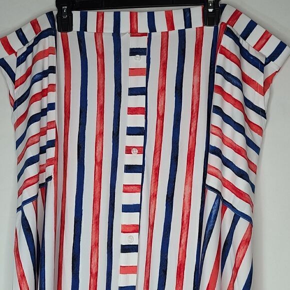 26W 28W Midi Crepe Skirt Red Blue Pockets Pull on - Picture 9 of 10